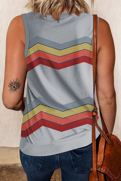 Crew Neck Floral Leopard Print Tank Top